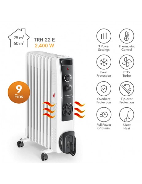 Trotec TRH 22 E Yağlı Radyatör 2400 W  9 Dilim Fanlı 